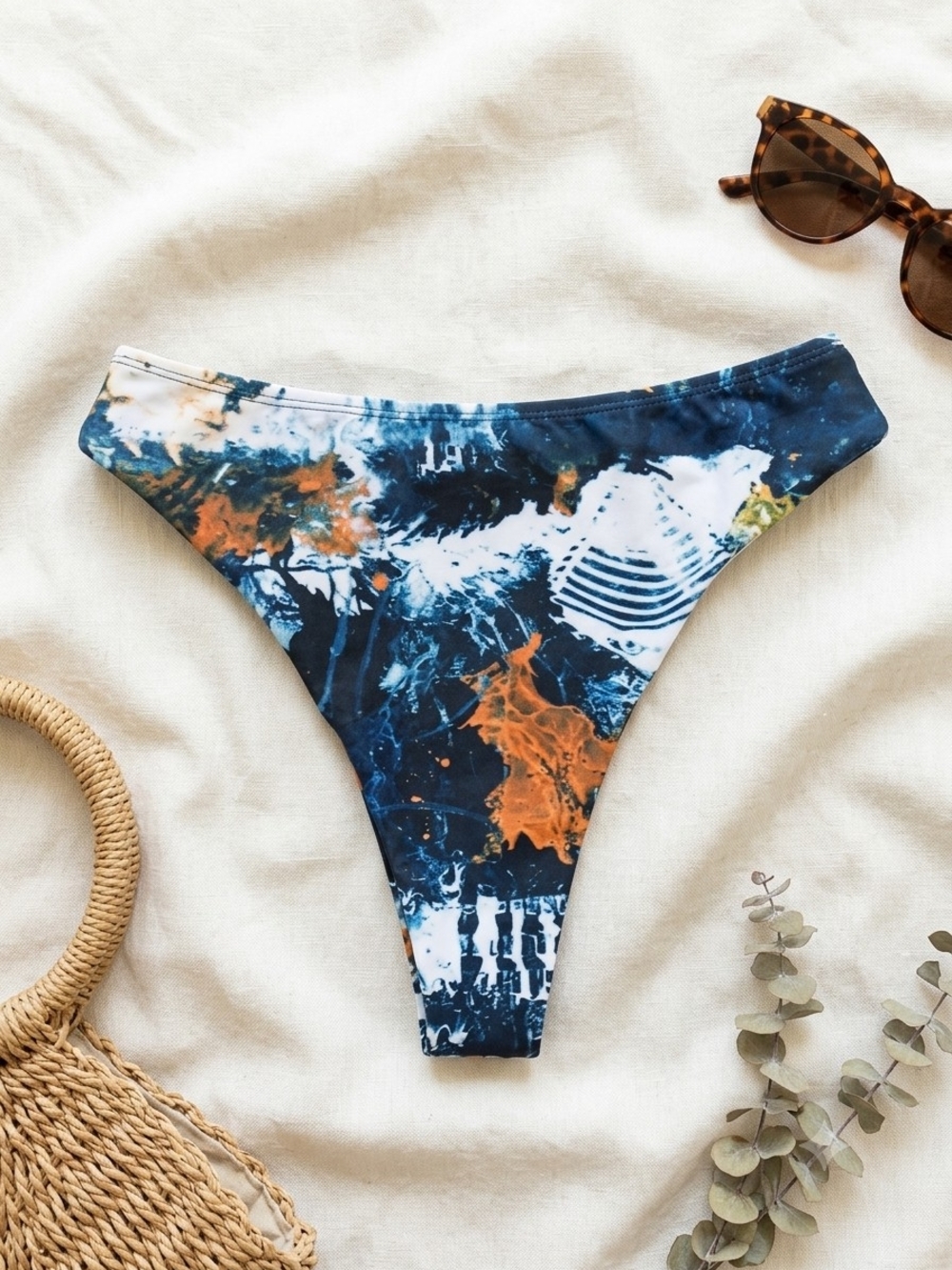 High Cut Tie-Dye Bikini Bottom in Navy & Orange